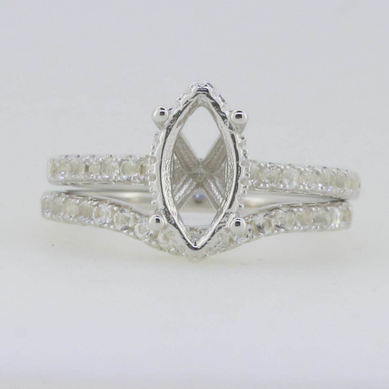 2 PC Set 14K White Gold Semi Mount Ring Setting Marquise MQ 12X6mm - Syzjewelry