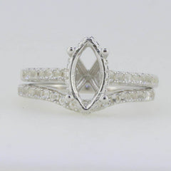 2 PC Set 14K White Gold Semi Mount Ring Setting Marquise MQ 12X6mm - Syzjewelry