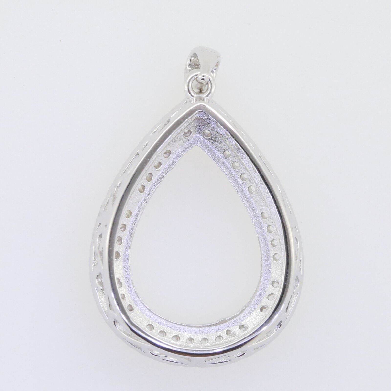 Sterling Silver Semi Mount Pendant Setting Pear PE 20X15mm White Topaz - Syzjewelry