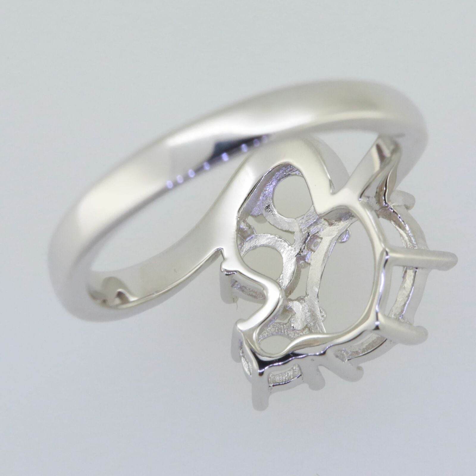 Sterling Silver Semi Mount Ring Setting Oval OV 9x7mm RD 4x4mm White T Solid - Syzjewelry