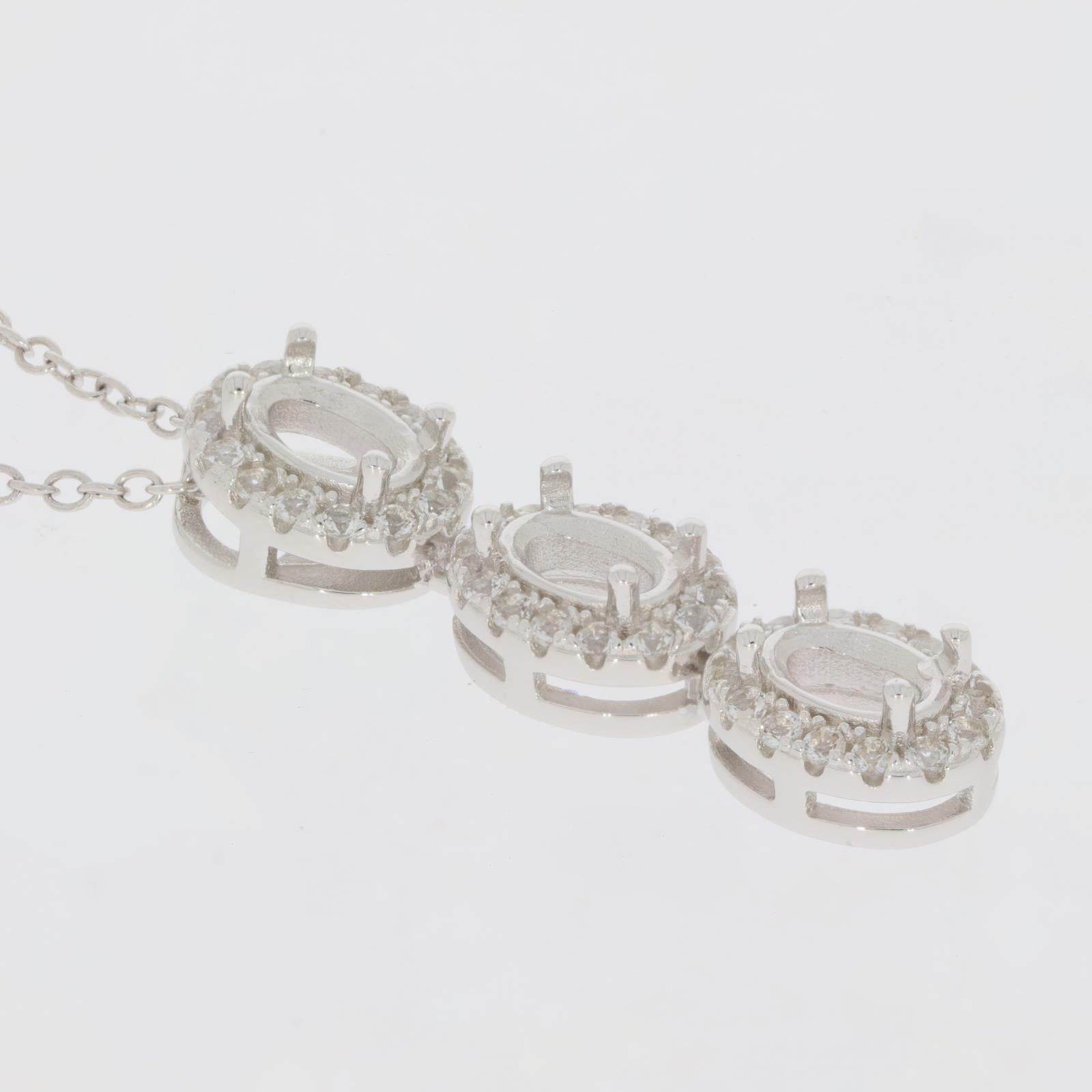 Sterling Silver Semi Mount Pendant Setting Oval OV 6X4mm 3 Stones Halo Topaz - Syzjewelry