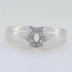 Men's Sterling Silver Semi Mount Ring Setting Oval OV 8x6mm White Topa - Syzjewelry