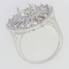 Sterling Silver Semi Mount Ring Setting Cabochon Oval OV 9X7mm Cluster Ring - Syzjewelry