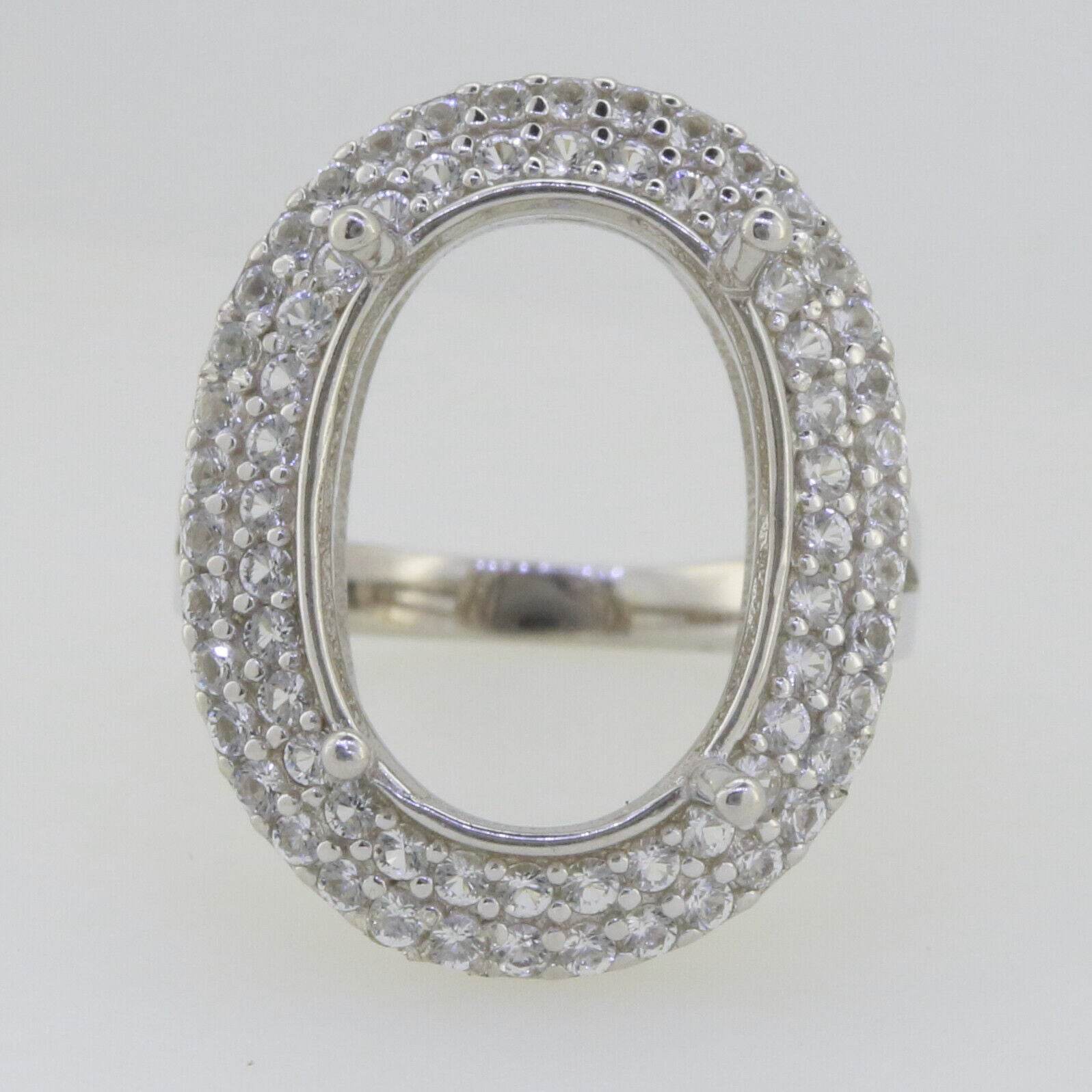 Sterling Silver Semi Mount Ring Setting Oval OV 18x13mm Double Halo Topaz - Syzjewelry