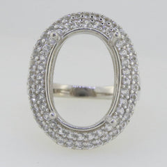 Sterling Silver Semi Mount Ring Setting Oval OV 18x13mm Double Halo Topaz - Syzjewelry