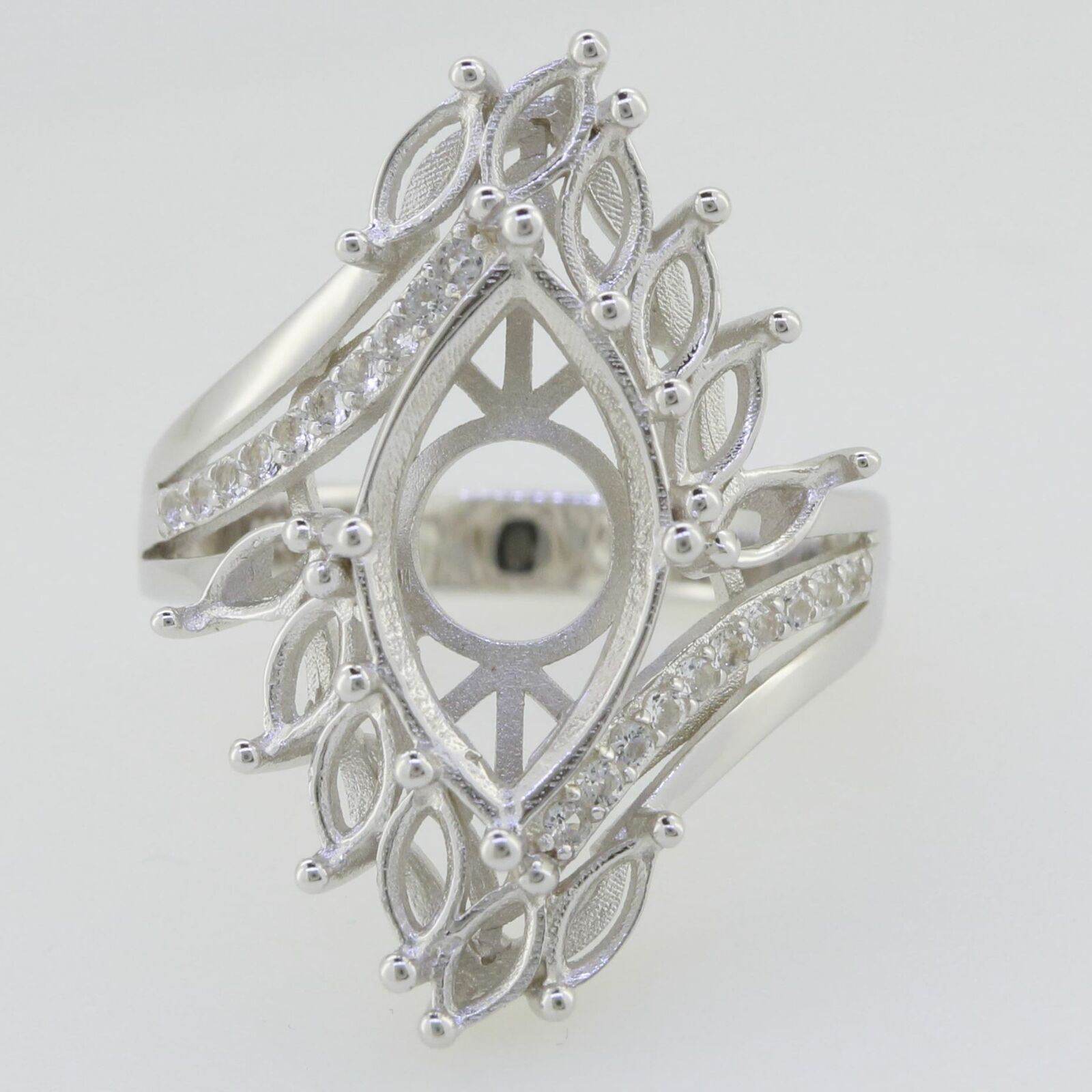 14K White Gold Semi Mount Ring Setting Marquise MQ 16x8mm 5x2.5mm Cluster - Syzjewelry
