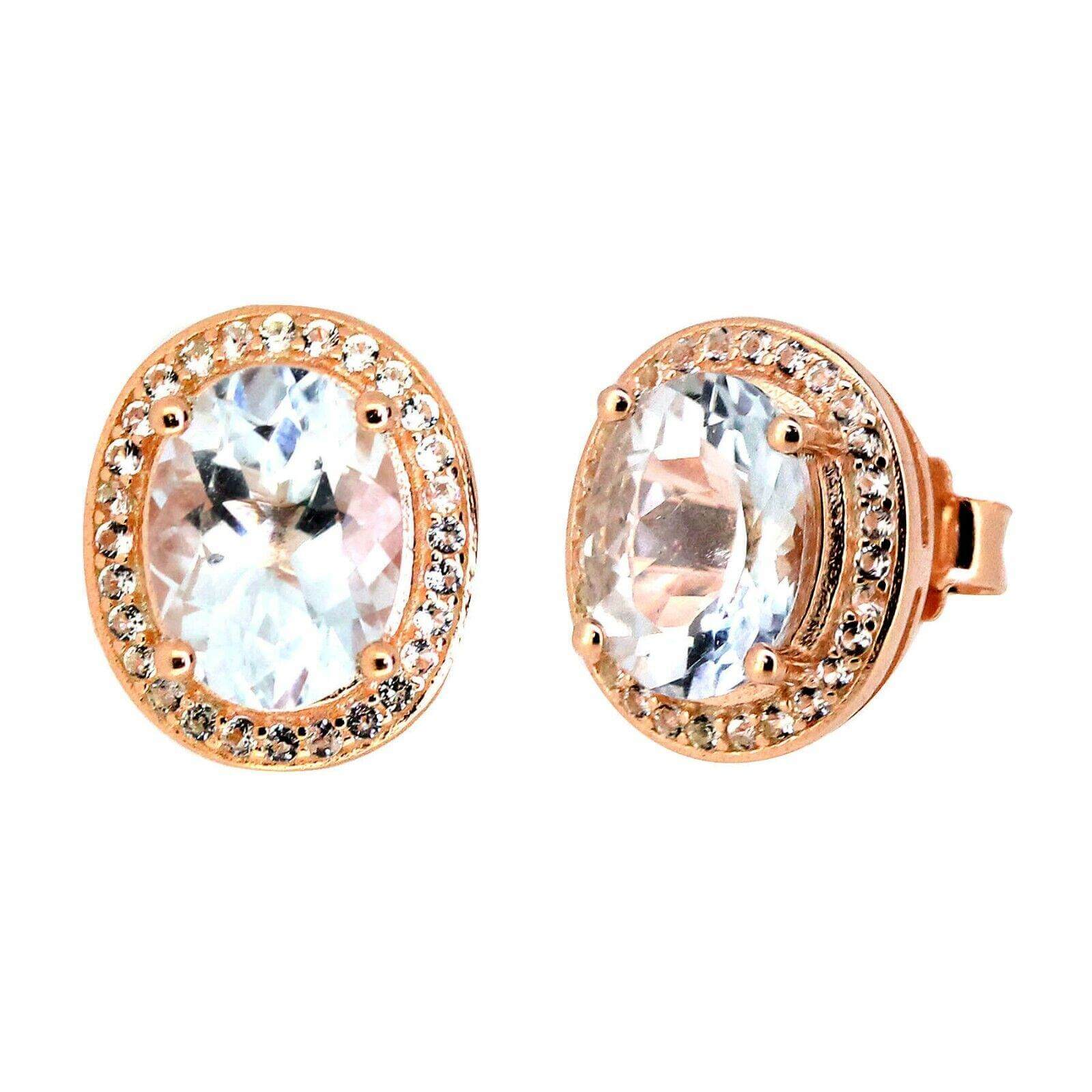 2.2 Carat Genuine Natural Aquamarine Earrings Sterling Silver Halo Stud w Topaz - Syzjewelry