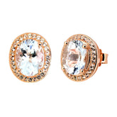 2.2 Carat Genuine Natural Aquamarine Earrings Sterling Silver Halo Stud w Topaz - Syzjewelry