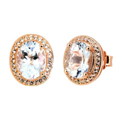 2.2 Carat Genuine Natural Aquamarine Earrings Sterling Silver Halo Stud w Topaz - Syzjewelry