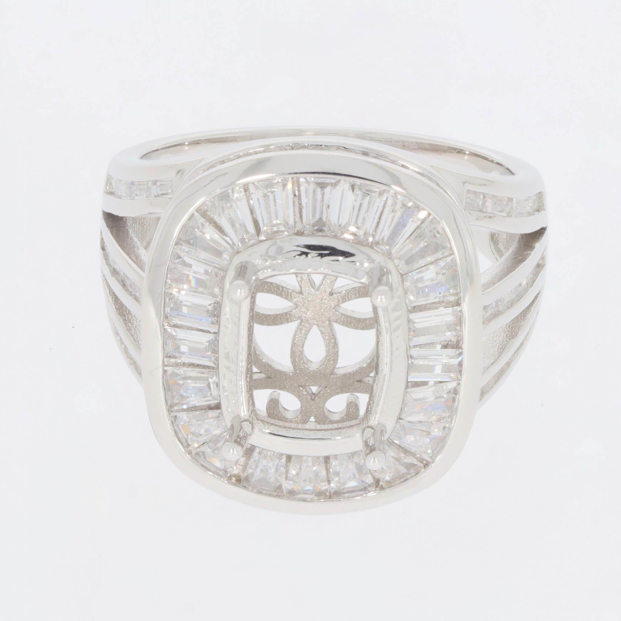 Sterling Silver Semi Mount Ring Setting Cushion CU 9x7mm PJC16357R - Syzjewelry