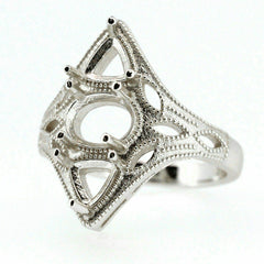 Sterling Silver Semi Mount Ring Setting Oval OV 8x6 Tri 5x5mm Art Deco Style - Syzjewelry