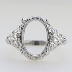 Sterling Silver Semi Mount Ring Setting Oval OV 14x10 Art Nouveau Style - Syzjewelry