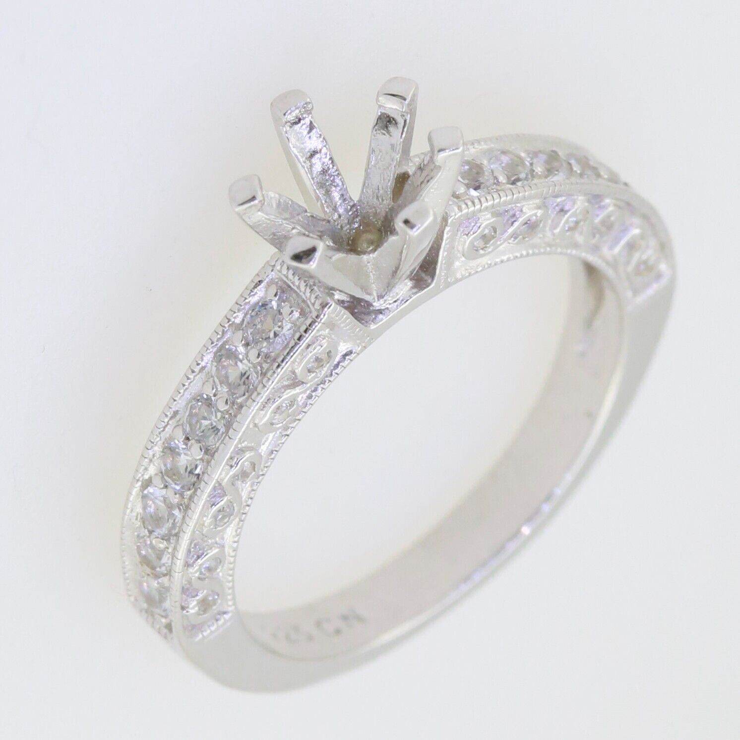 Art Deco Style Semi Mount Ring Setting Round Rd 6.5x6.5mm Engagement - Syzjewelry