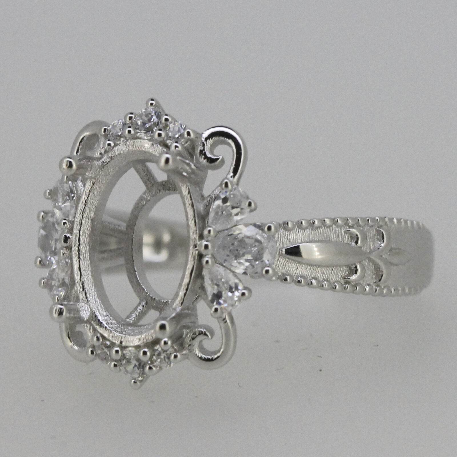 Sterling Silver Semi Mount Ring Setting Oval OV 12x8mm Art Deco Style - Syzjewelry