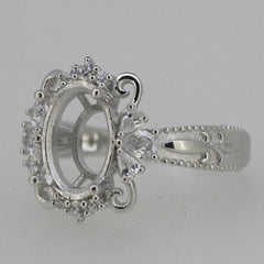Sterling Silver Semi Mount Ring Setting Oval OV 12x8mm Art Deco Style - Syzjewelry