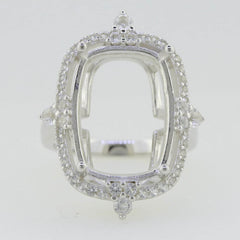Sterling Silver Semi Mount Ring Setting Cushion CU 18X13mm White Topaz 6051 - Syzjewelry