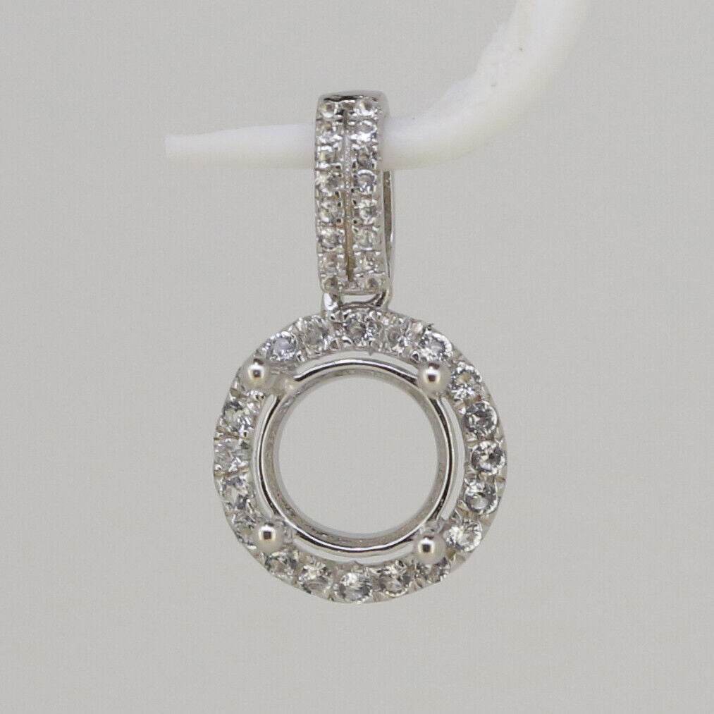 Sterling Silver Semi Mount Pendant Setting Round RD 6.5mm Halo Topaz Solitaire - Syzjewelry