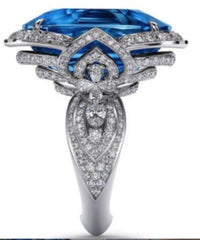 Sterling Silver Semi Mount Ring Setting Oval OV 18X13mm Halo White Topaz - Syzjewelry