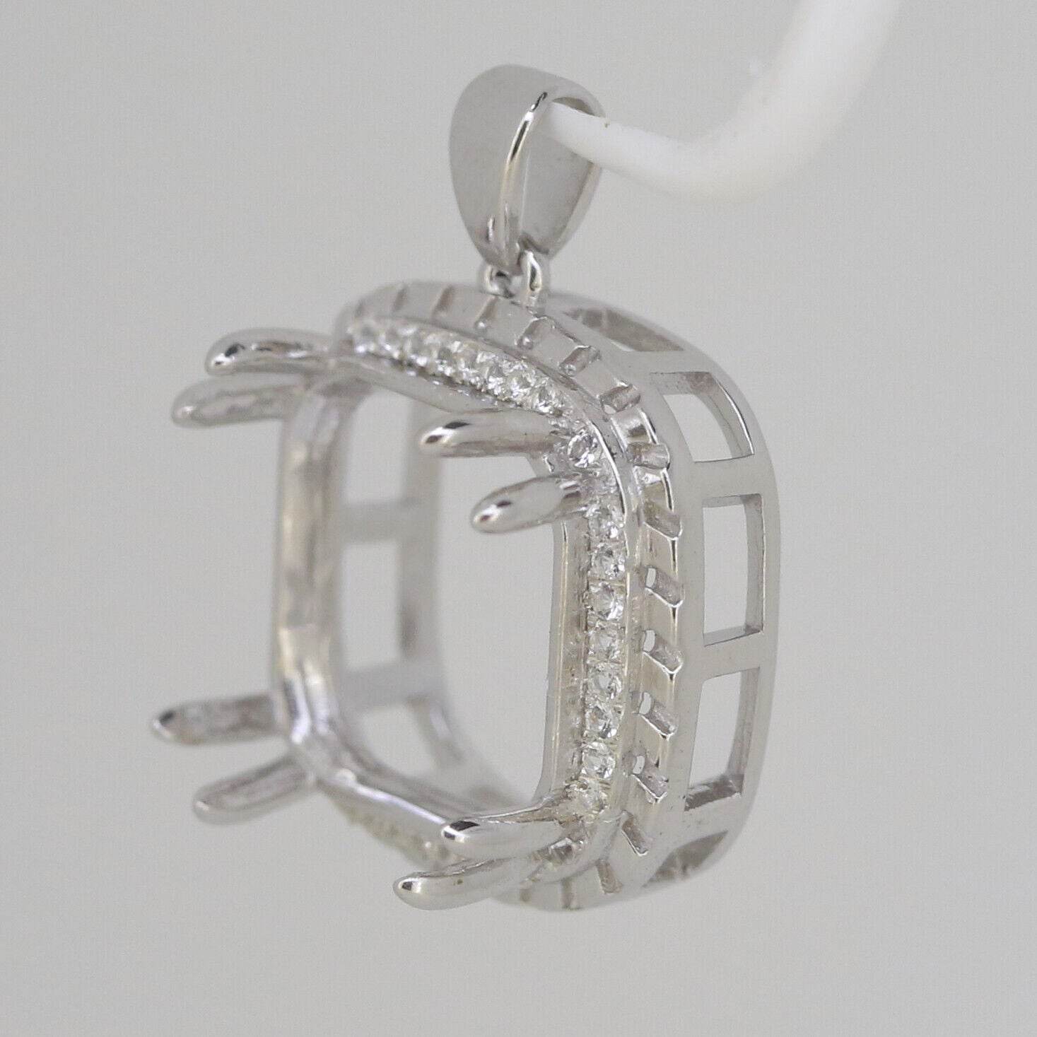 Sterling Silver Semi Mount Pendant Setting Cushion Cu 14x14mm Halo Topaz - Syzjewelry