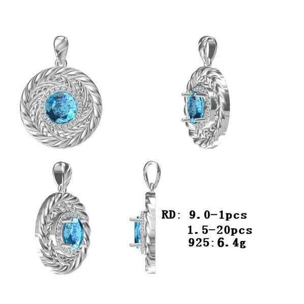 Sterling Silver Semi Mount Pendant Setting Round RD 9x9mm White Topaz KS - PJC - Syzjewelry