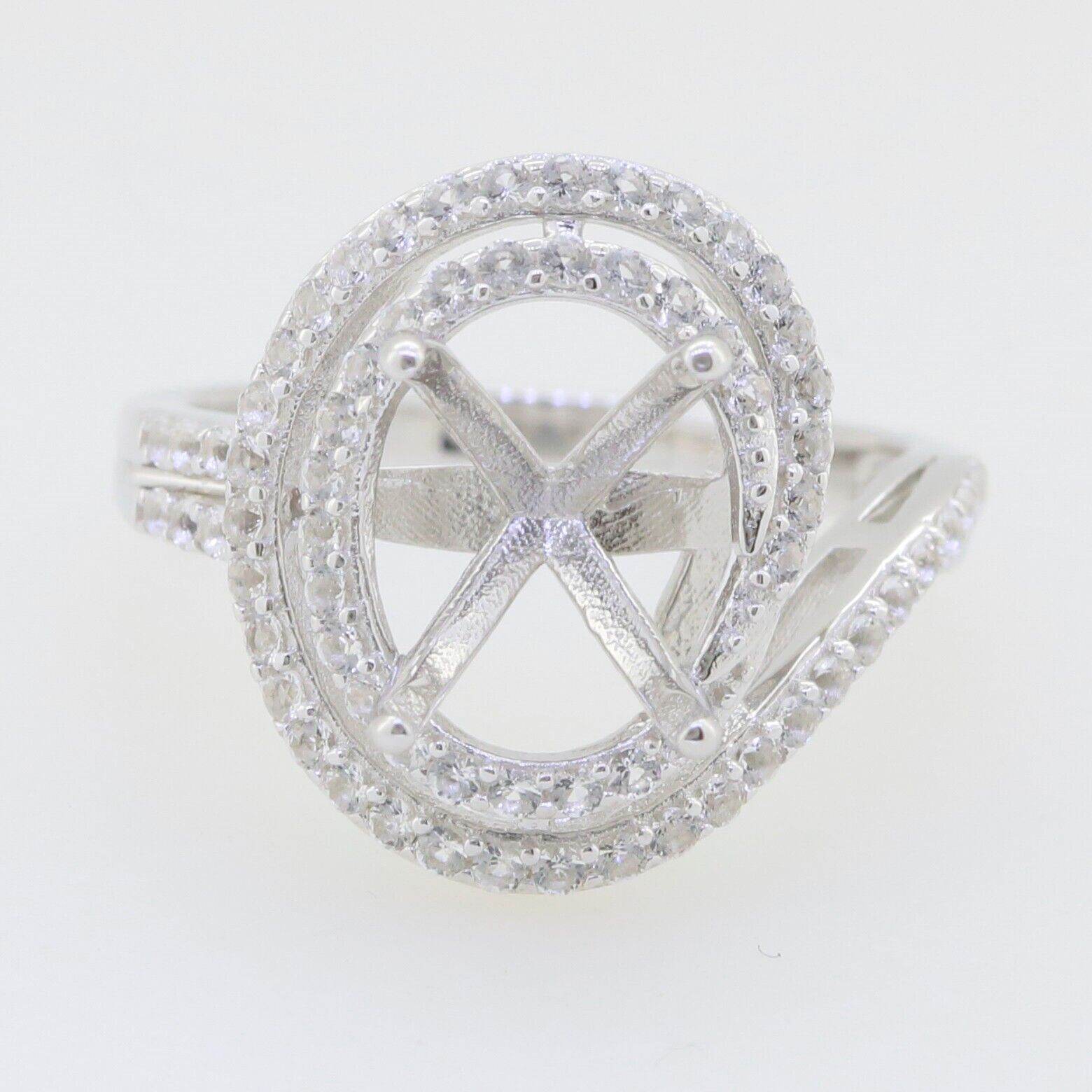 Sterling Silver Semi Mount Ring Setting Oval OV 11X9mm Halo Topaz 16820R - Syzjewelry