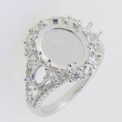 Sterling Silver Semi Mount Ring Setting Cab Oval OV 12x10mm OV 6x4 Halo 3 Stone - Syzjewelry