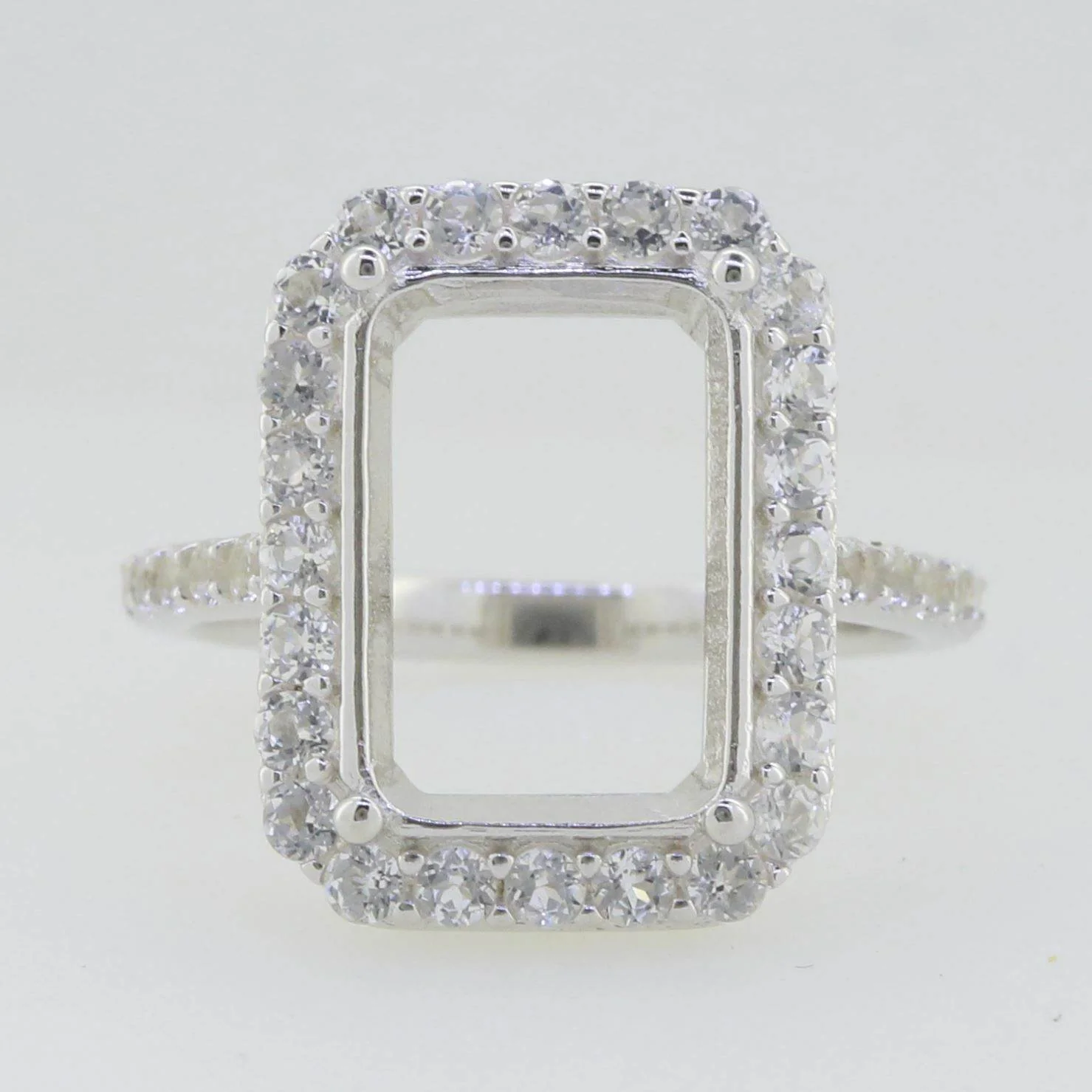 Sterling Silver Semi Mount Ring Setting Emerald OCT 14X10mm White Topaz Halo Syzjewelry