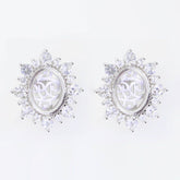 Sterling Silver Semi Mount Earrings Setting Oval OV 10X8mm Halo White Topaz - Syzjewelry