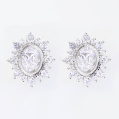 Sterling Silver Semi Mount Earrings Setting Oval OV 10X8mm Halo White Topaz - Syzjewelry