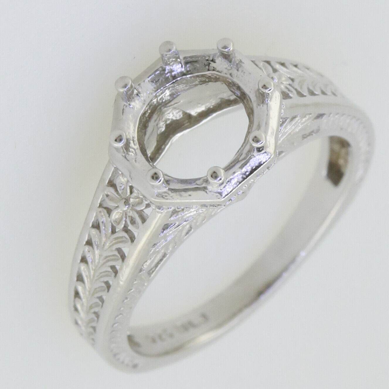 Sterling Silver Semi Mount Ring Setting Round RD 8x8mm Art Nouveau Style - Syzjewelry