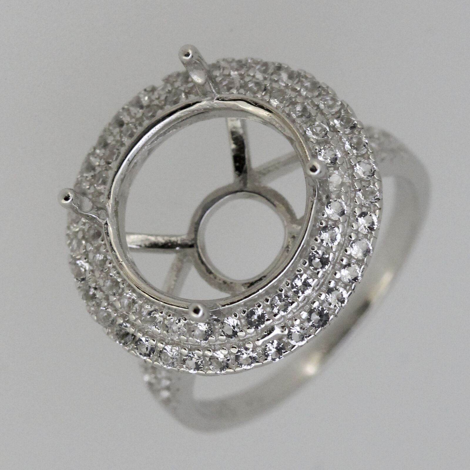 Sterling Silver Semi Mount Ring Setting Round RD 13x13mm Double Halo White Topaz - Syzjewelry