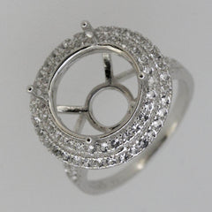 Sterling Silver Semi Mount Ring Setting Round RD 13x13mm Double Halo White Topaz - Syzjewelry