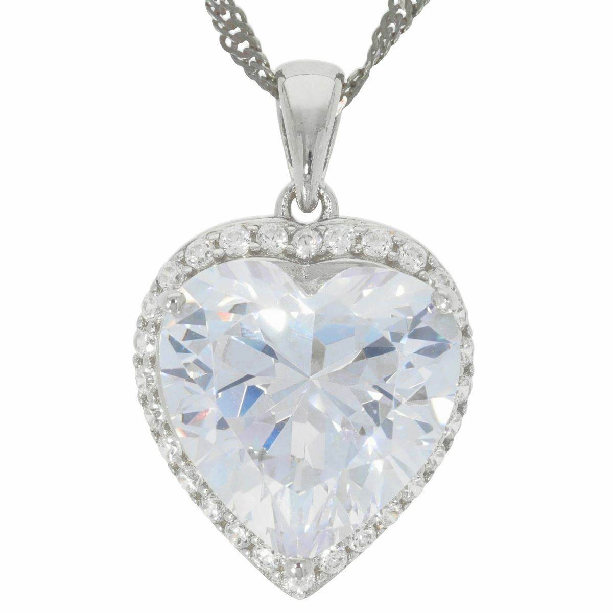 Sterling Silver Semi Mount Pendant Setting Heart HT 14X14mm White Topaz Halo - Syzjewelry
