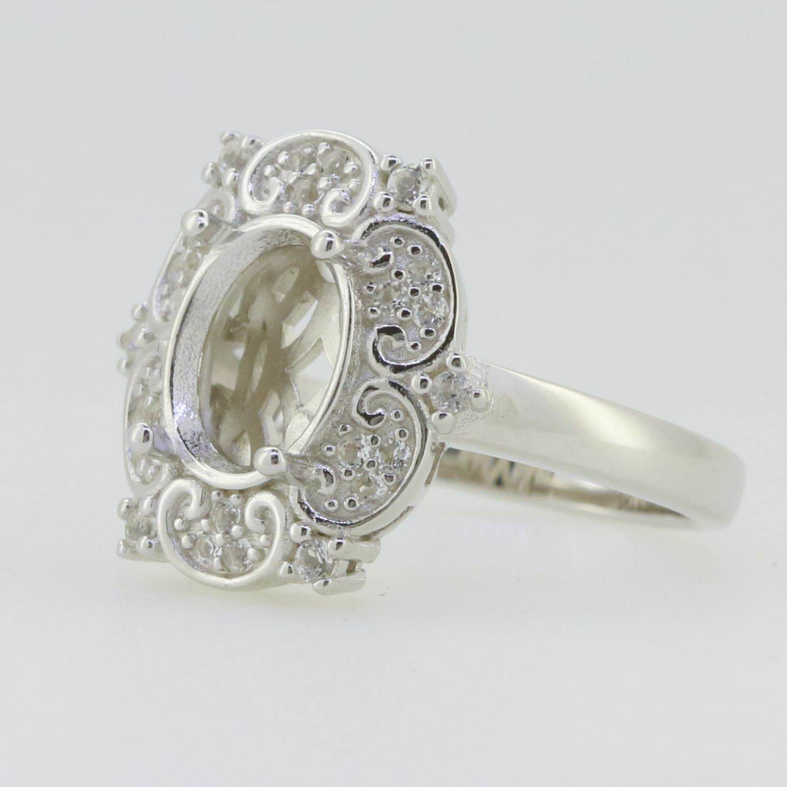 14K White Gold Semi Mount Ring Setting Oval OV 10x8mm Solid - Syzjewelry