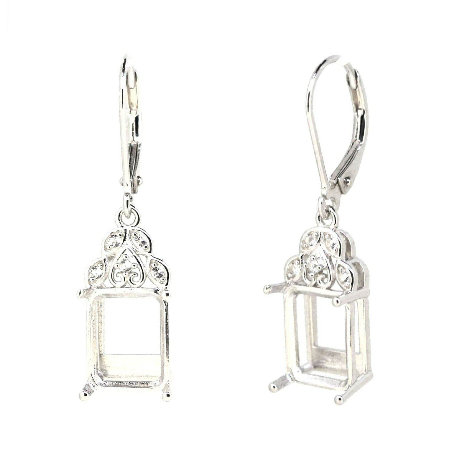 14K White Gold Semi Mount Earrings Setting OCT 10X8mm Leverback - Syzjewelry