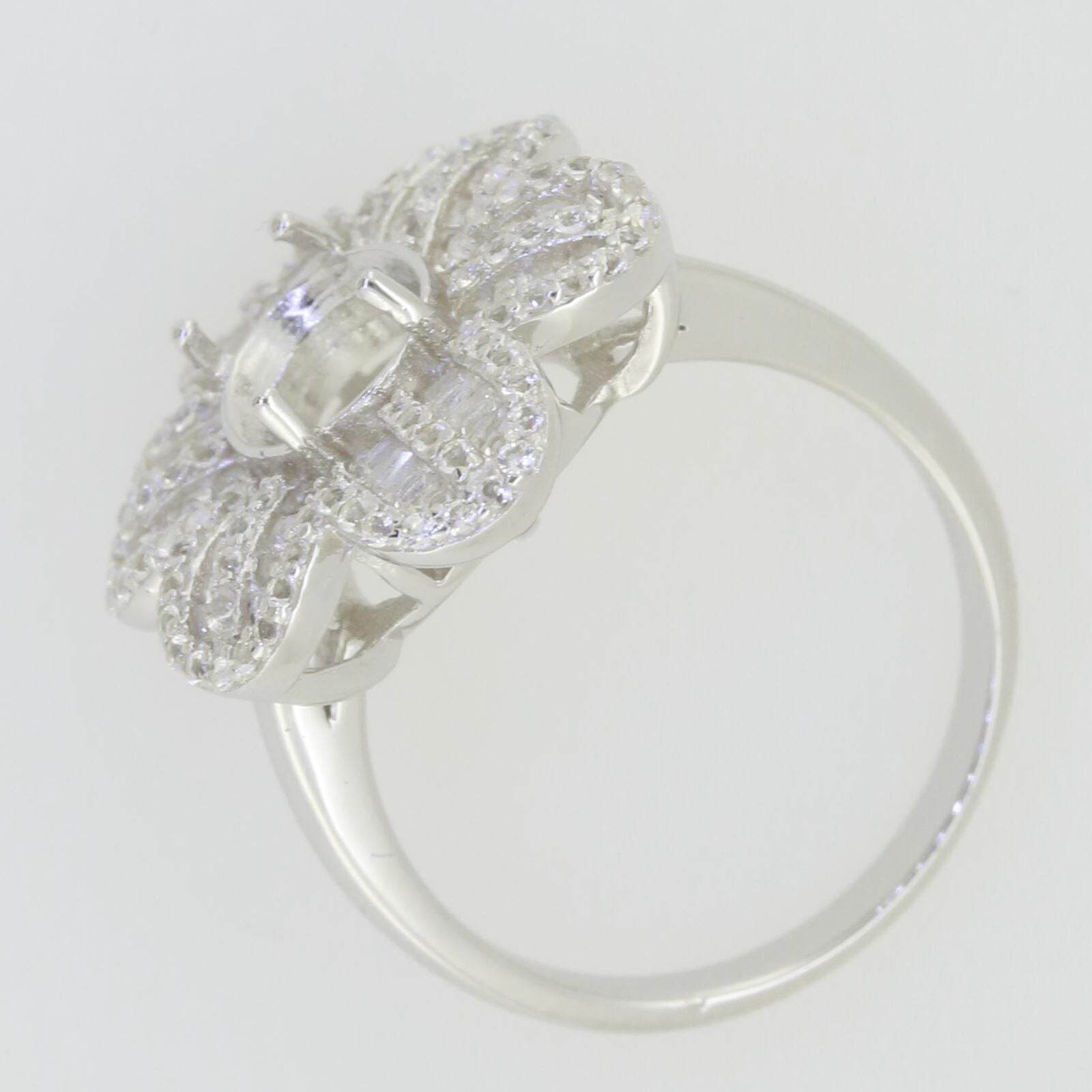 Sterling Silver Semi Mount Ring Setting OV 9X7mm Floral Design White Topaz - Syzjewelry