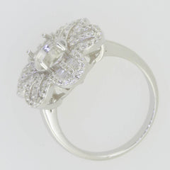 Sterling Silver Semi Mount Ring Setting OV 9X7mm Floral Design White Topaz - Syzjewelry