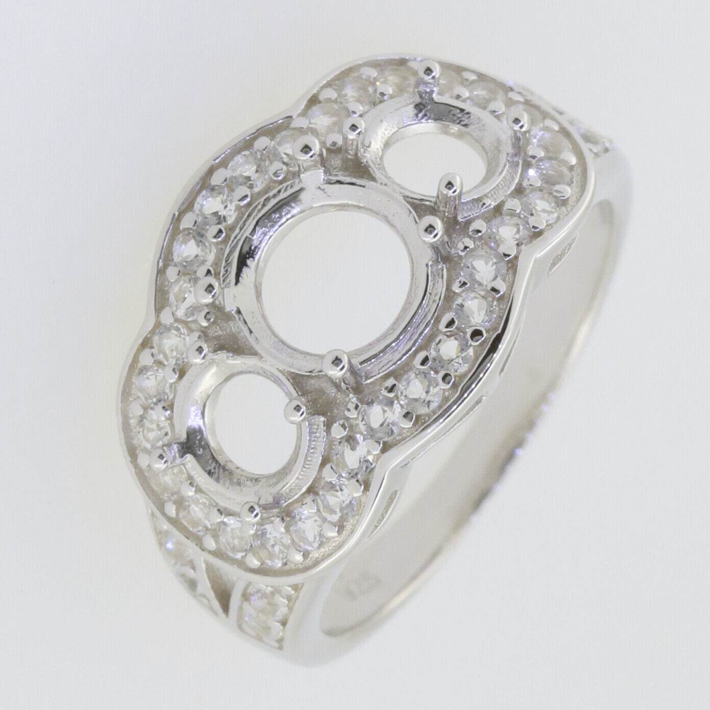 Sterling Silver Semi Mount Ring Setting Round RD 7x7 RD 5x5mm 3 Stones Halo - Syzjewelry