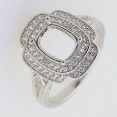 Sterling Silver Semi Mount Ring Setting Cushion CU 8x6mm Double Halo - Syzjewelry