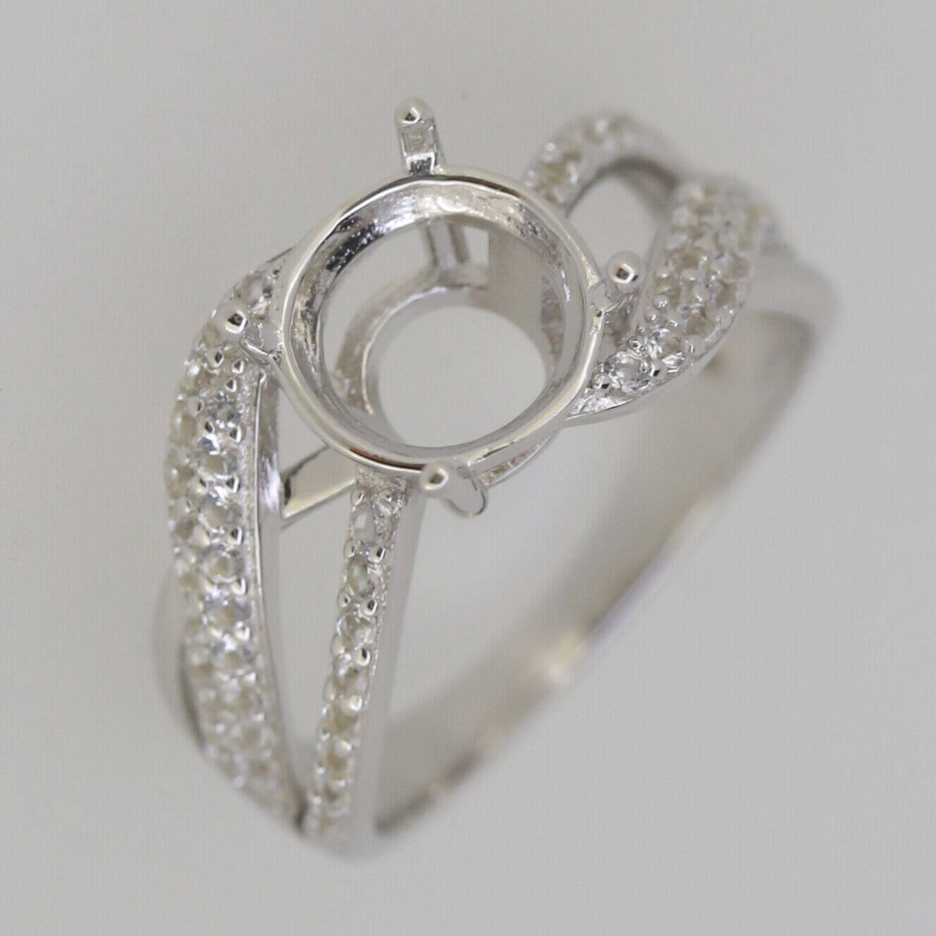 Sterling Silver Semi Mount Ring Setting Round RD 9x9mm Black Spinel White Topaz Split Shank - Syzjewelry