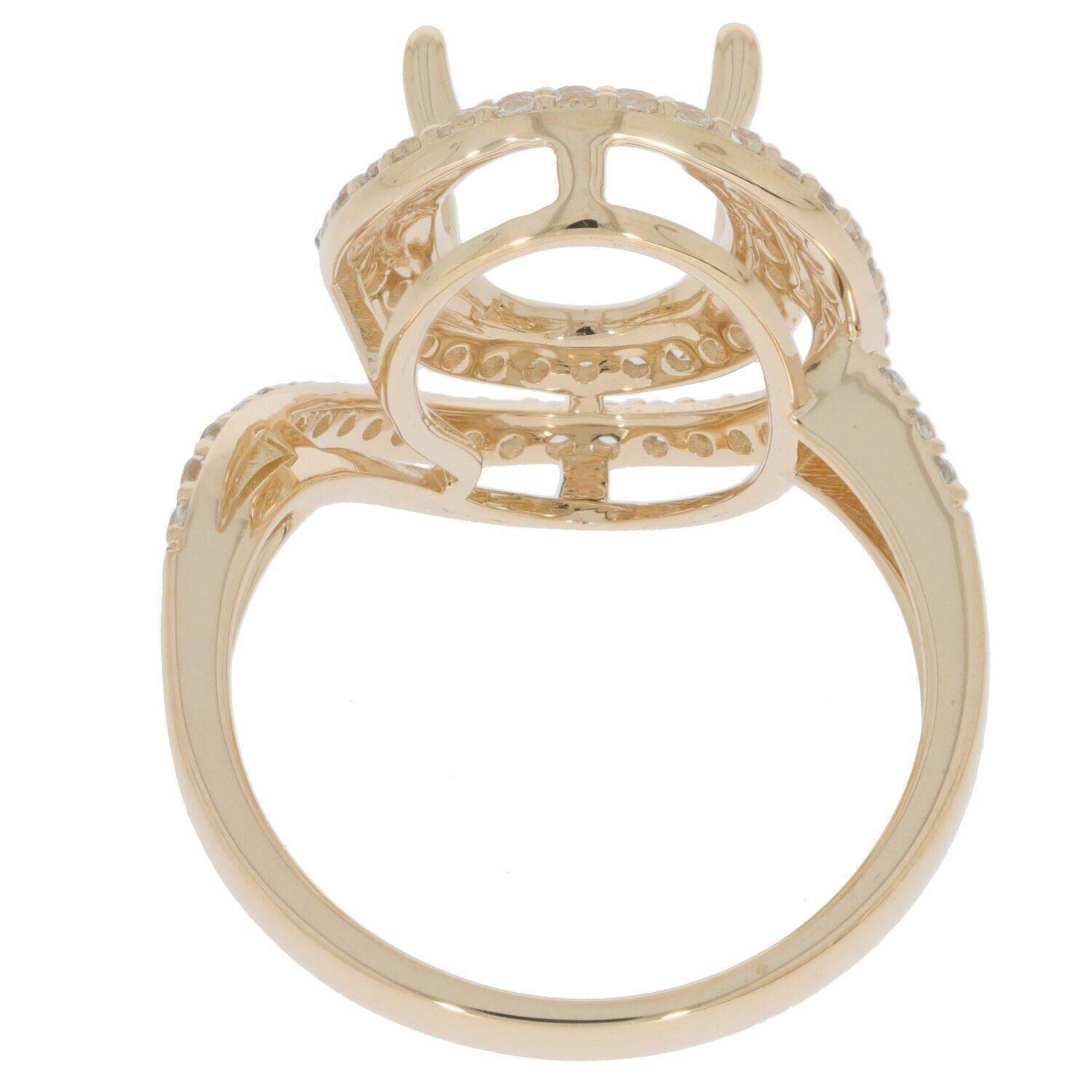 14K Yellow Gold Semi Mount Ring Setting Oval OV 11x9mm Bypass Double Halo - Syzjewelry