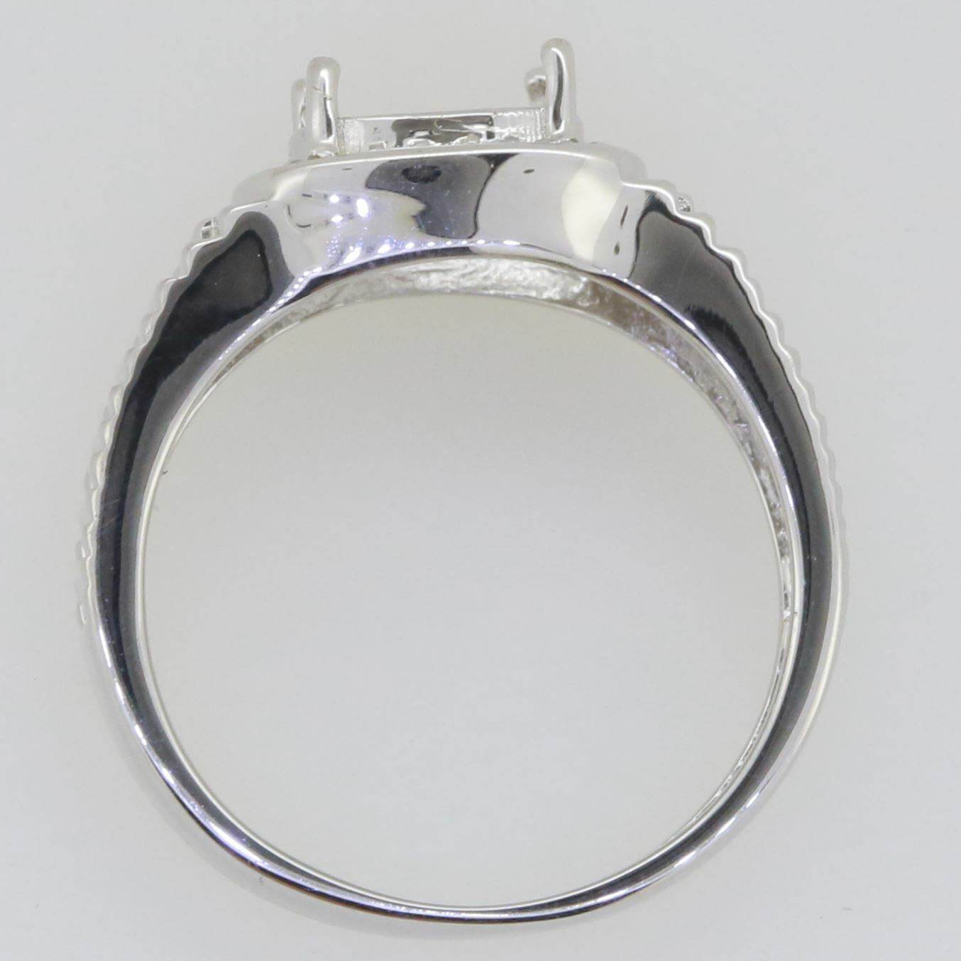 Men's Sterling Silver Semi Mount Ring Setting Round RD 9x9mm Halo - Syzjewelry