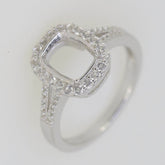 Sterling Silver Semi Mount Ring Setting Cushion CU 9x7mm Halo W/ Topaz - Syzjewelry