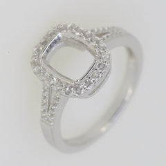 Sterling Silver Semi Mount Ring Setting Cushion CU 9x7mm Halo W/ Topaz - Syzjewelry