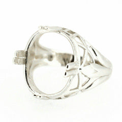 Sterling Silver Semi Mount Ring Setting Oval OV 18x13mm Art Deco Style - Syzjewelry