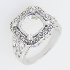 Sterling Silver Semi Mount Ring Setting Cushion CU 10x10mm Vintage Repro - Syzjewelry