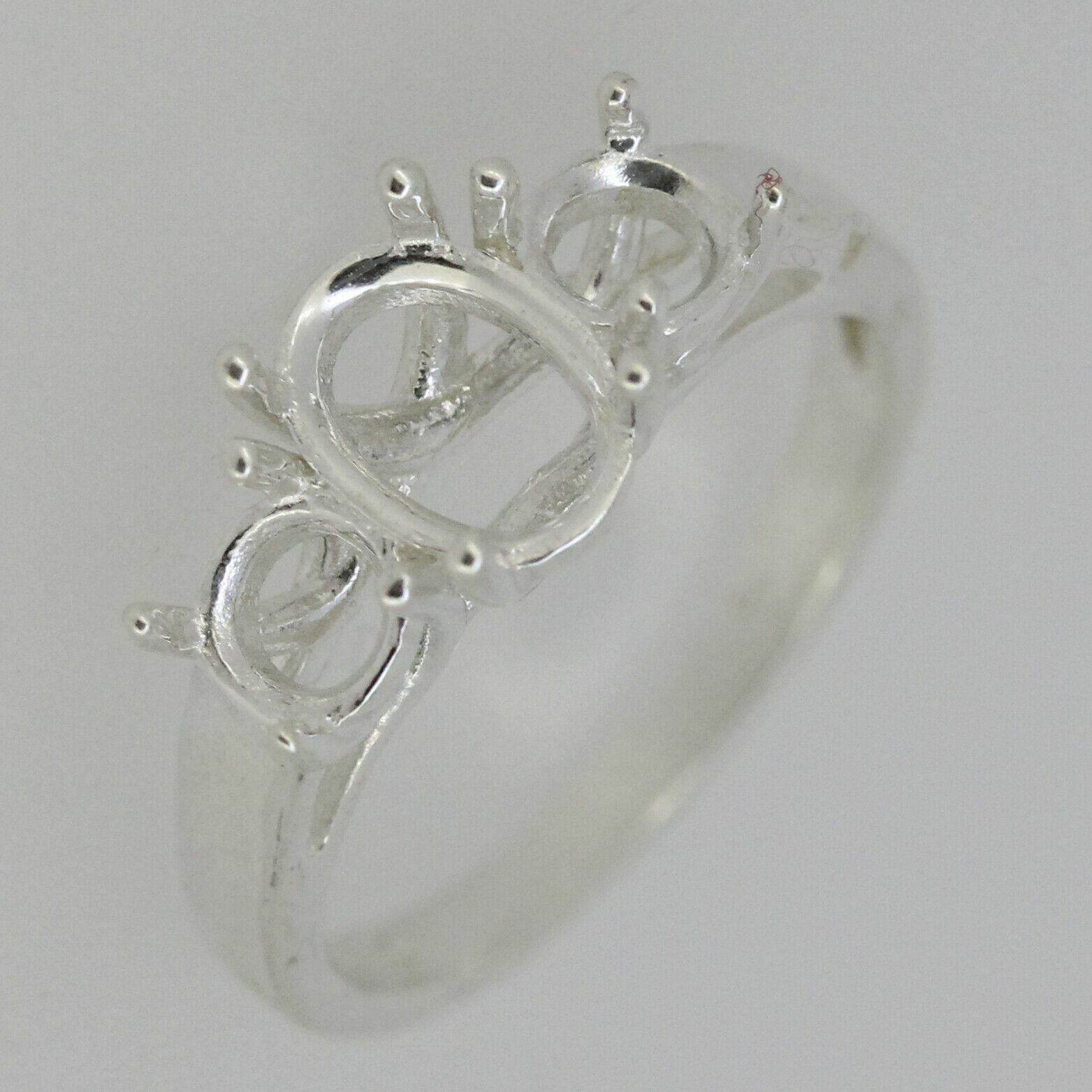 Sterling Silver Semi Mount Ring Setting OV 8x6mm RD 5x5mm 3 Stone Trellis - Syzjewelry