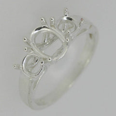 Sterling Silver Semi Mount Ring Setting OV 8x6mm RD 5x5mm 3 Stone Trellis - Syzjewelry