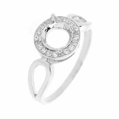 Sterling Silver Semi Mount Ring Setting Round RD 6x6mm Halo w White Topaz - Syzjewelry