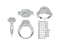 Sterling Silver Semi Mount Ring Setting Round RD 6.5x6.5mm RD 6 Halo E - Syzjewelry